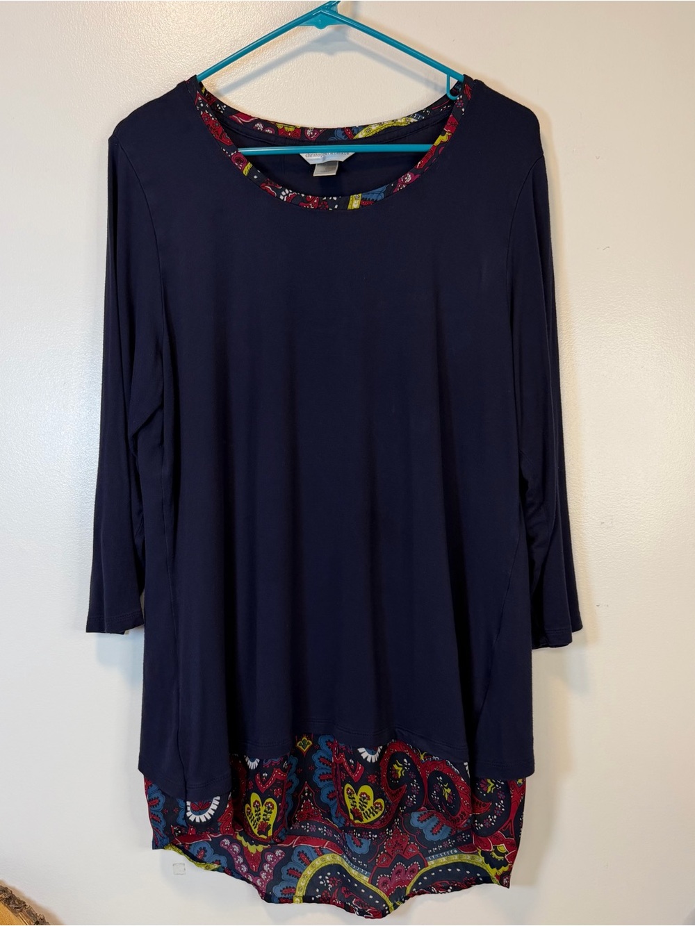 Christopher & Banks Navy Tunic Paisley Patterned Trim 3/4 sleeves Women’s Large